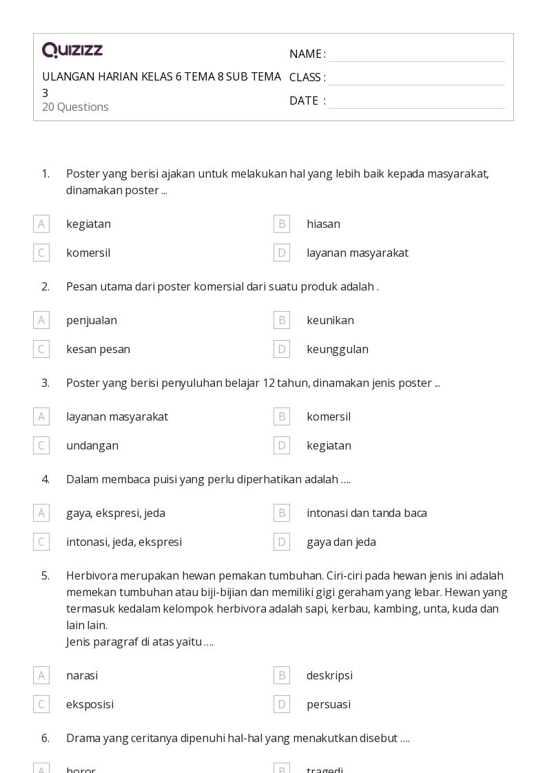 50 lembar kerja Ekspresi untuk Kelas 6 di Quizizz Gratis Dapat Dicetak