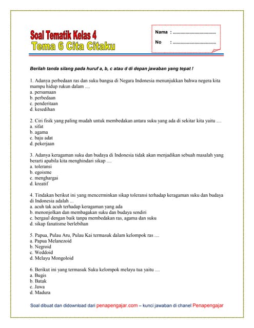 5 Contoh Soal Tema6 Kelas 4 yang Terbukti Keluar di Ujian 2026, Wajib Tahu!