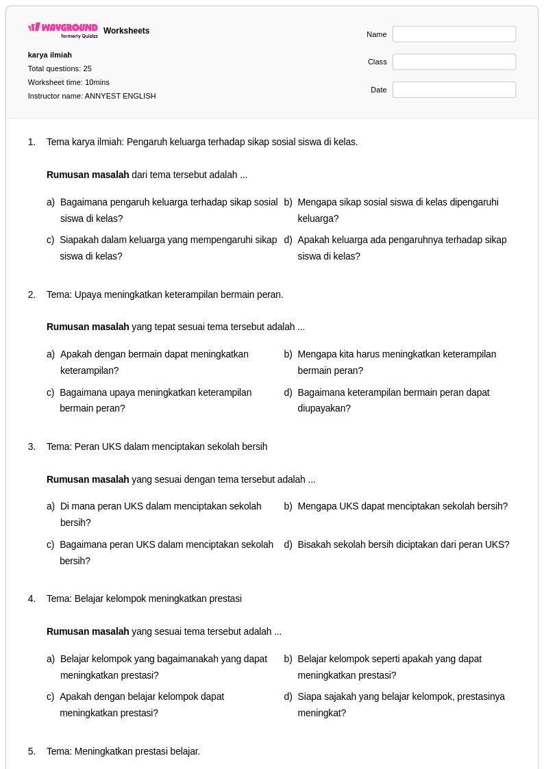50 lembar kerja Penulisan Penelitian untuk Kelas 11 di Wayground