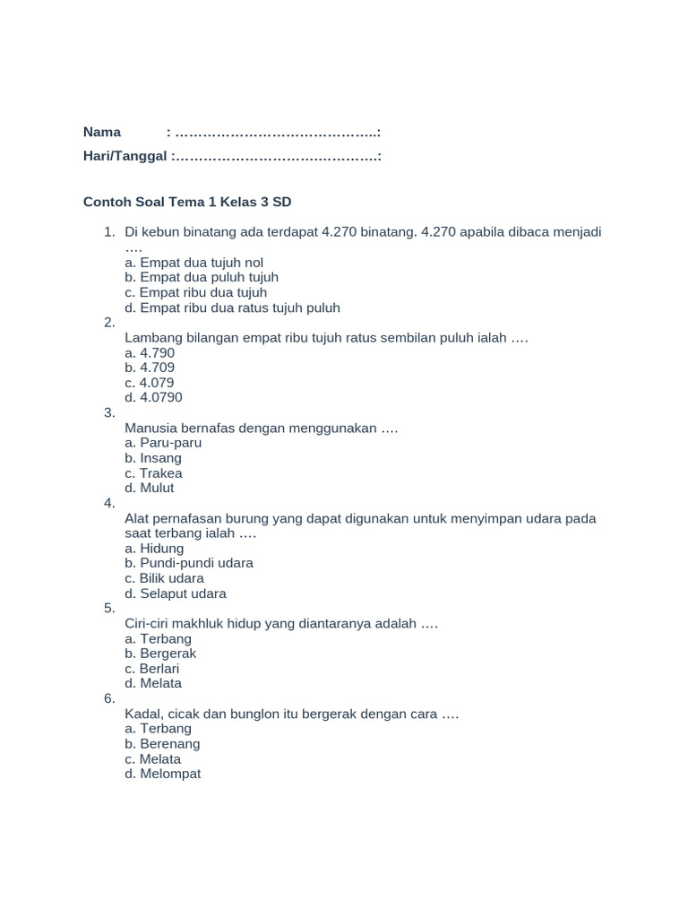 Ternyata Ini 5 Contoh Soal Tema 1 Kelas 4 K13 yang Paling Sering Keluar di 2026