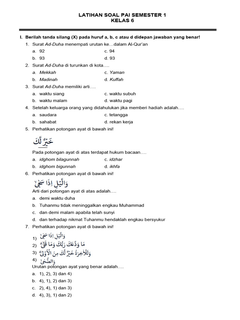Latihan Soal PAI Kelas 6 Semester 1 PDF Latihan Soal PAI Kelas 6 Semester 1 PDF