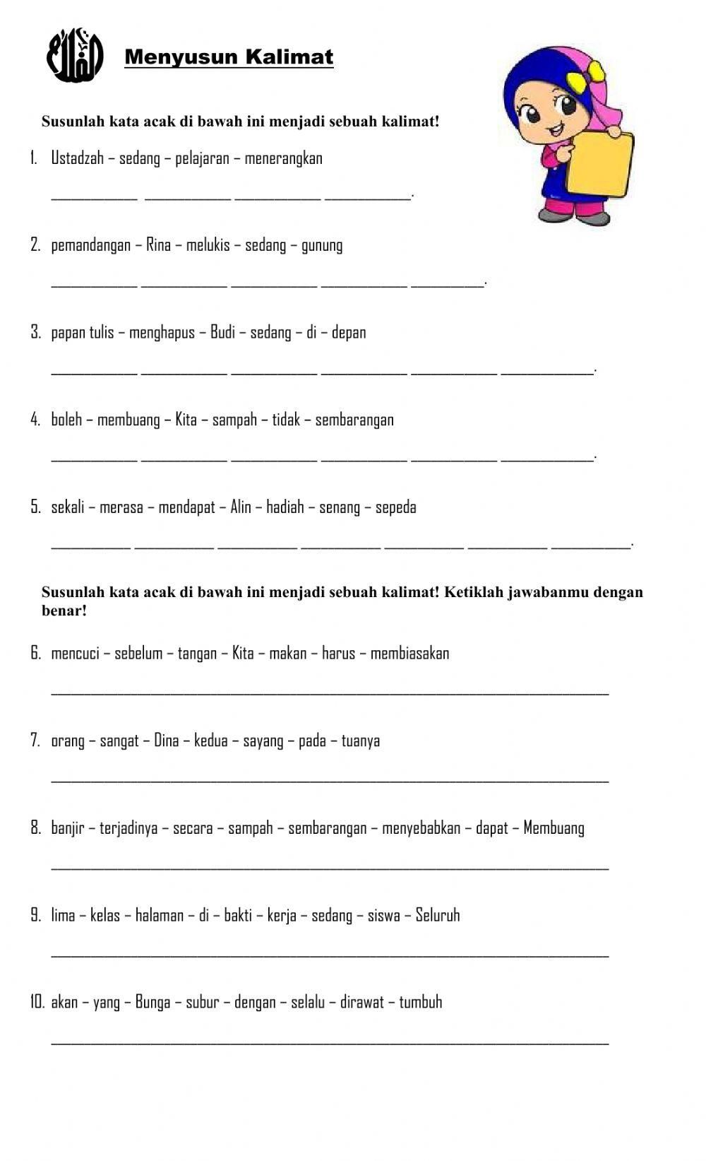 Menyusun kata menjadi kalimat worksheet Scrittura scuola materna