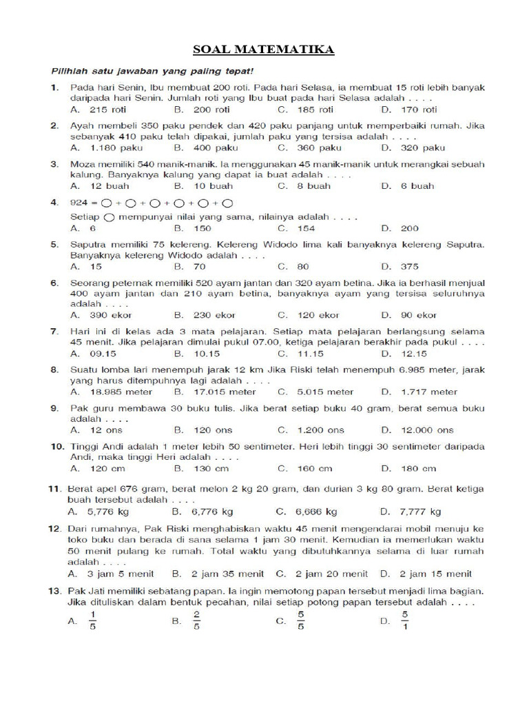 Soal Olimpiade Matematika Kelas 3 SD PDF Soal Olimpiade Matematika Kelas 3 SD PDF