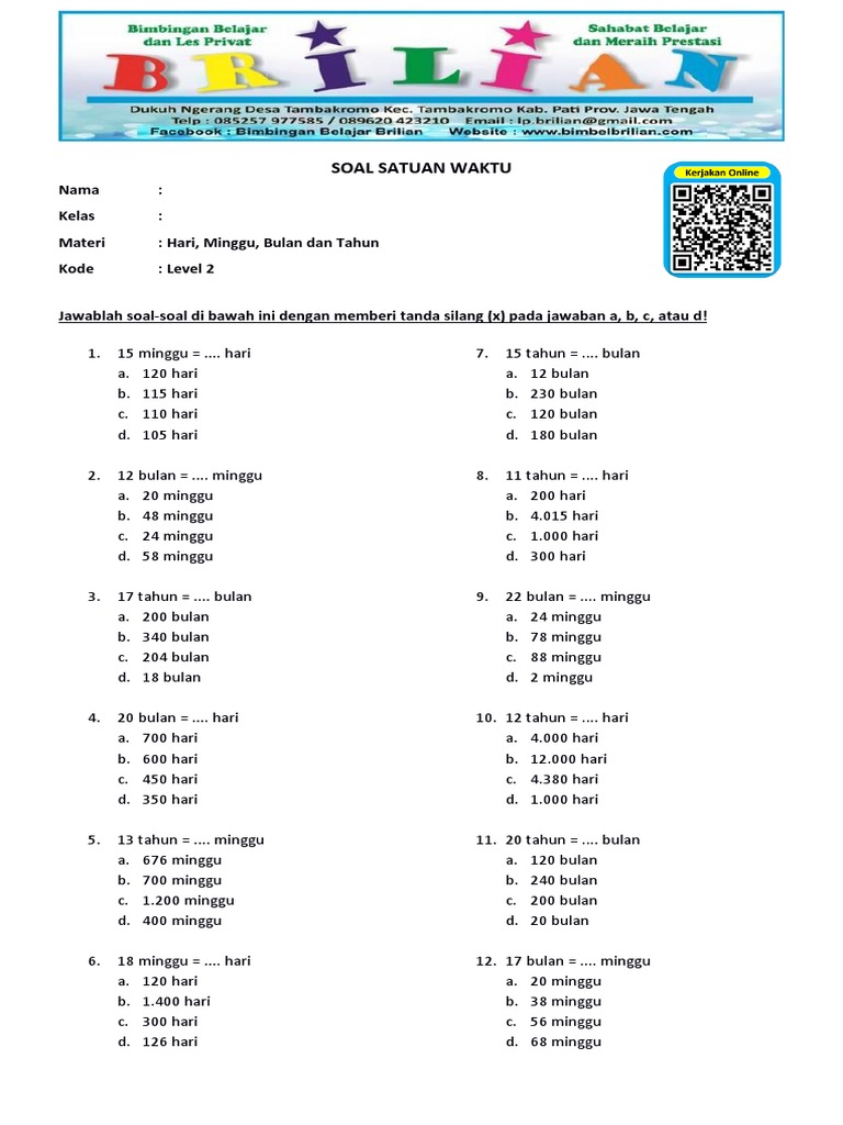 Soal Konversi Satuan Waktu Kelas 3 SD PDF Soal Konversi Satuan Waktu Kelas 3 SD PDF