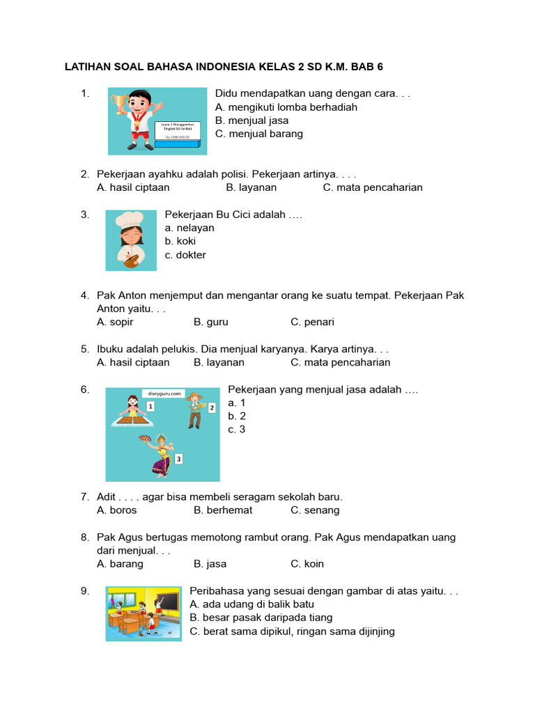 Latihan Soal Bahasa Indonesia Kelas 2 SD Penggunaan Waktu