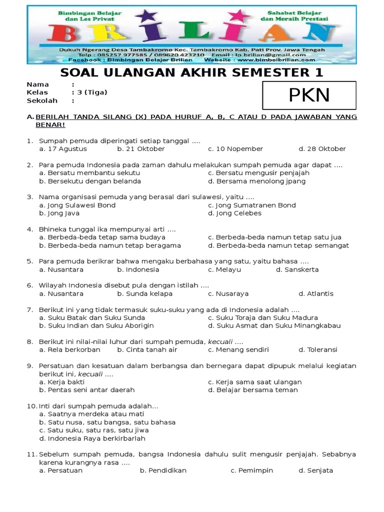 Soal PKN Kelas 3 Semester 1 PDF Kajian Bahasa Asing Griya Taman Soal PKN Kelas 3 Semester 1 PDF Kajian Bahasa Asing Griya Taman