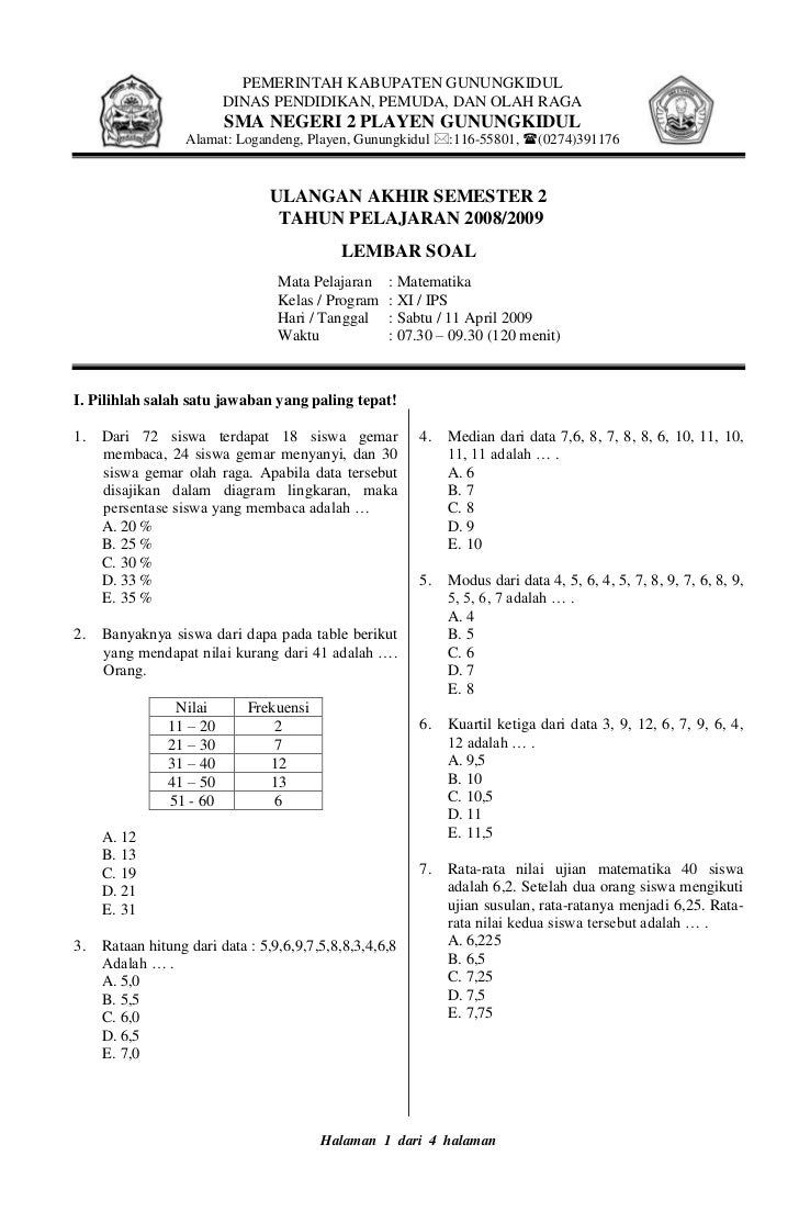 Menyongsong Akhir Semester 1 Kumpulan Contoh Soal Ulangan Matematika Menyongsong Akhir Semester 1 Kumpulan Contoh Soal Ulangan Matematika
