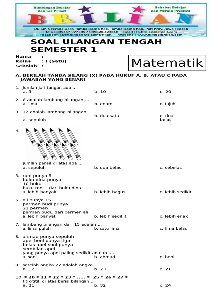 Soal UTS Kelas 1 Semester 2 Tahun 2026 Ternyata Begini Polanya, Wajib Tahu Sebelum Terlambat