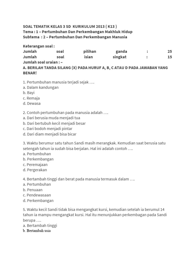 Terbukti! 7 Contoh Soal Soal Tema 1 Sub Tema 2 Kelas 3 yang Bikin Nilai Naik Sekarang