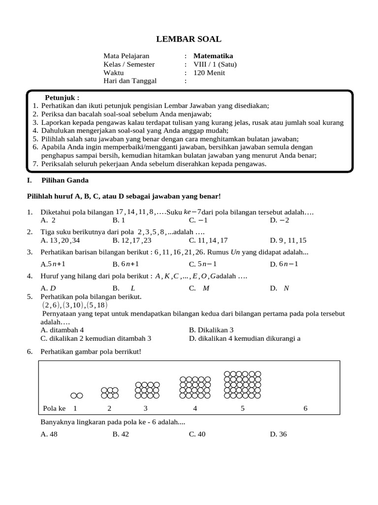 Soal Ujian Matematika Kelas VIII PDF Soal Ujian Matematika Kelas VIII PDF