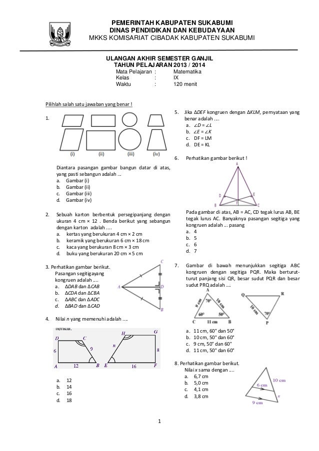 Latihan Soal Matematika Kelas 9 Semester 1 - Buku Pelajaran Latihan Soal Matematika Kelas 9 Semester 1 - Buku Pelajaran
