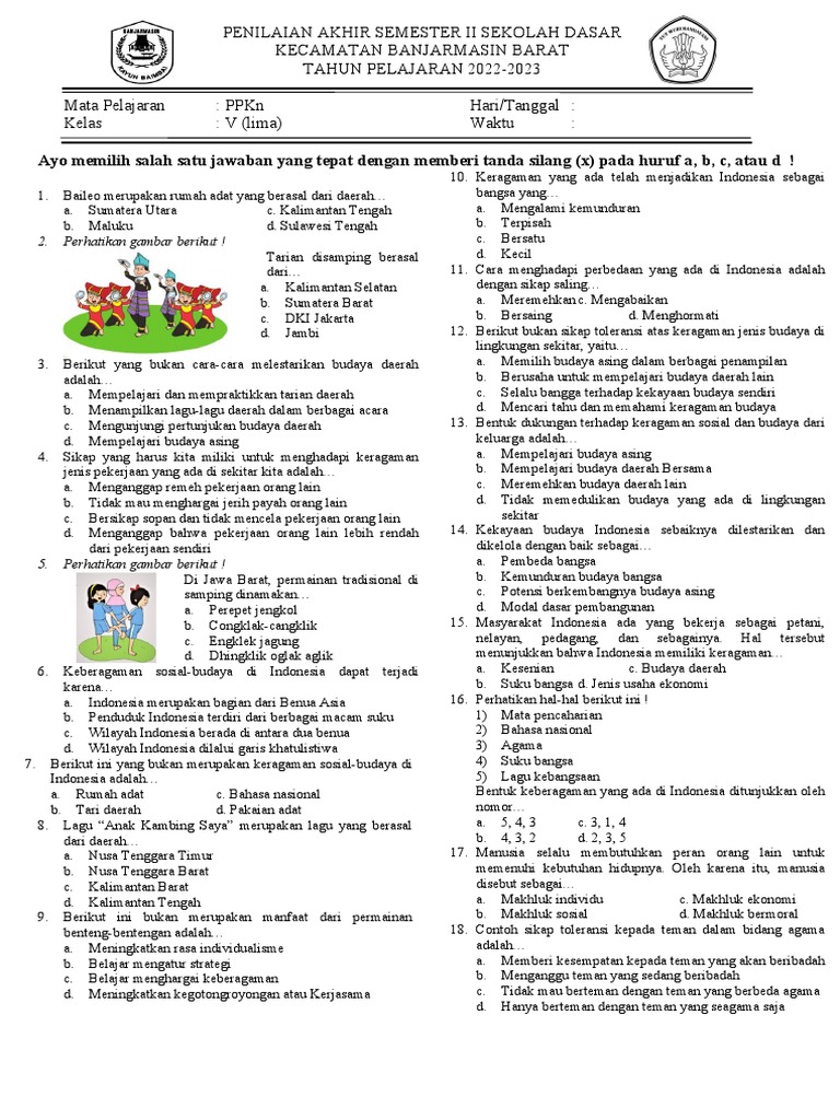 Soal PPKn Kelas 5 Keragaman Budaya PDF Soal PPKn Kelas 5 Keragaman Budaya PDF