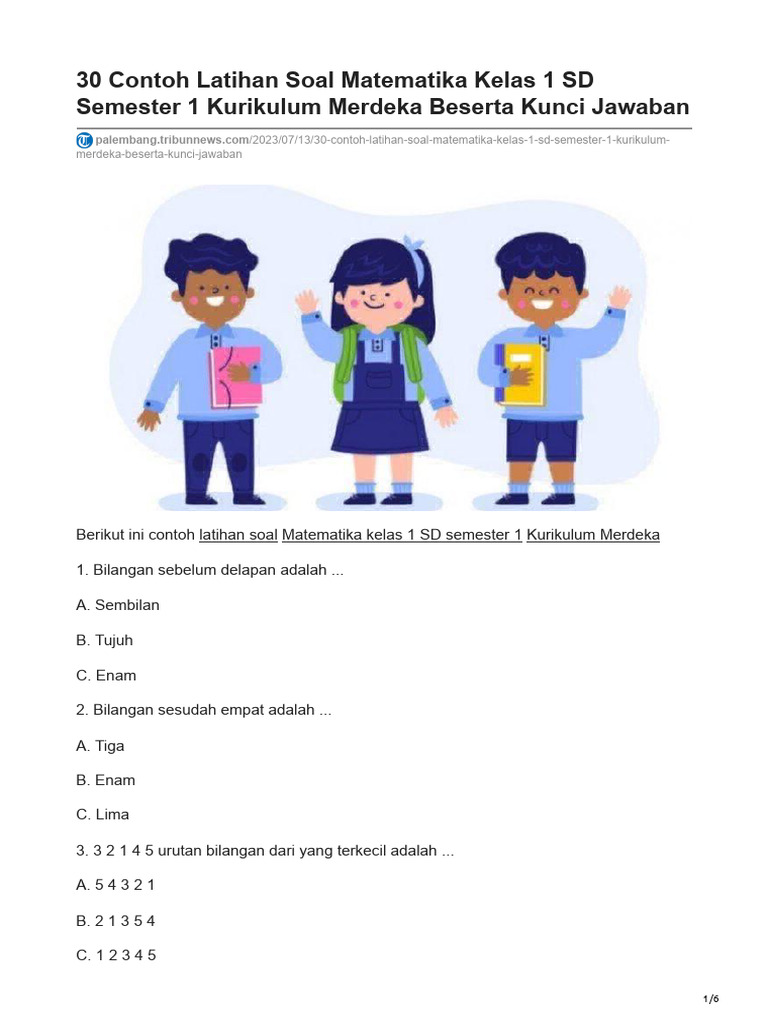 Soal Matematika Kelas 1 SD Semester 1 PDF Soal Matematika Kelas 1 SD Semester 1 PDF