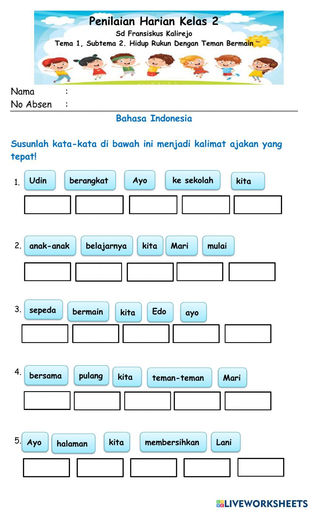 contoh soal kalimat acah kelas 2 sd bahasa indonesia