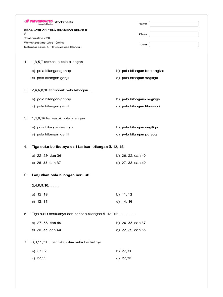 Bocoran Rahasia Latihan Soal Mtk Pola Bilangan Kelas 8 Semester 1 Agar Nilai Sempurna