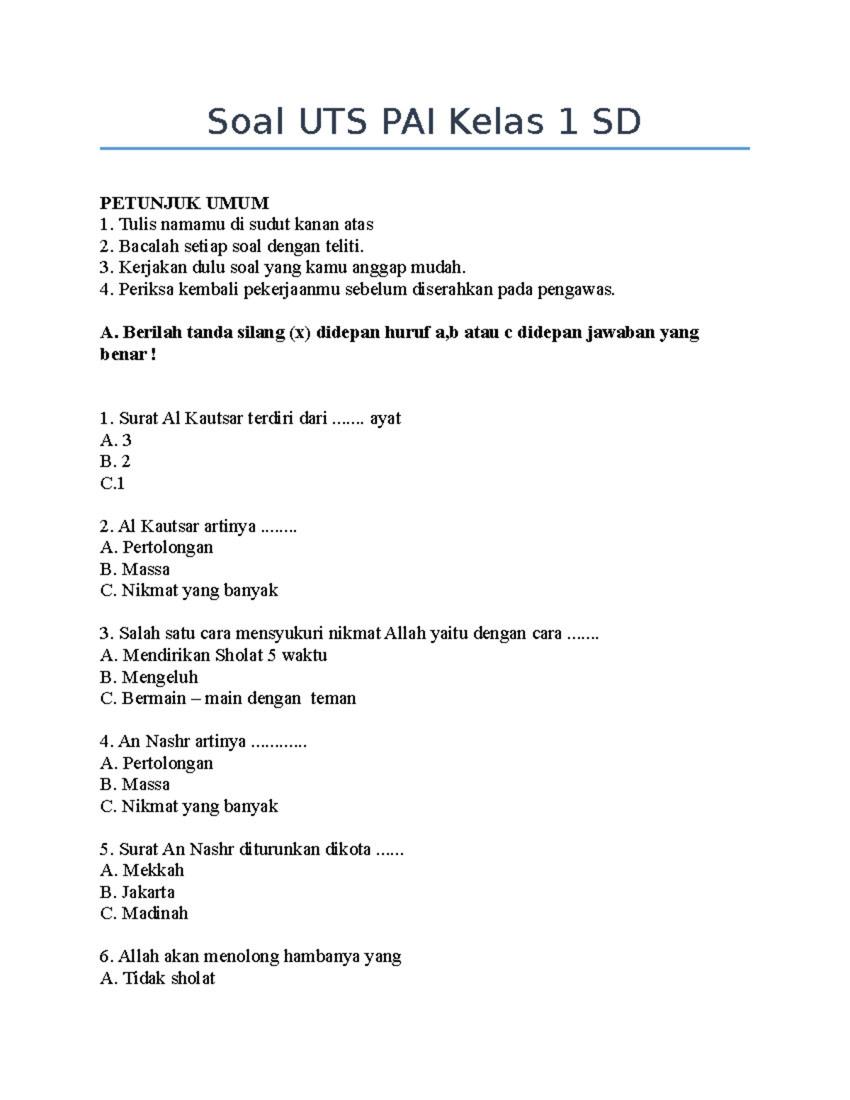 Rahasia Nilai Sempurna dengan Latihan Soal PAI Kelas 1 SD UKK Terbaru 2026 Rahasia Nilai Sempurna dengan Latihan Soal PAI Kelas 1 SD UKK Terbaru 2026